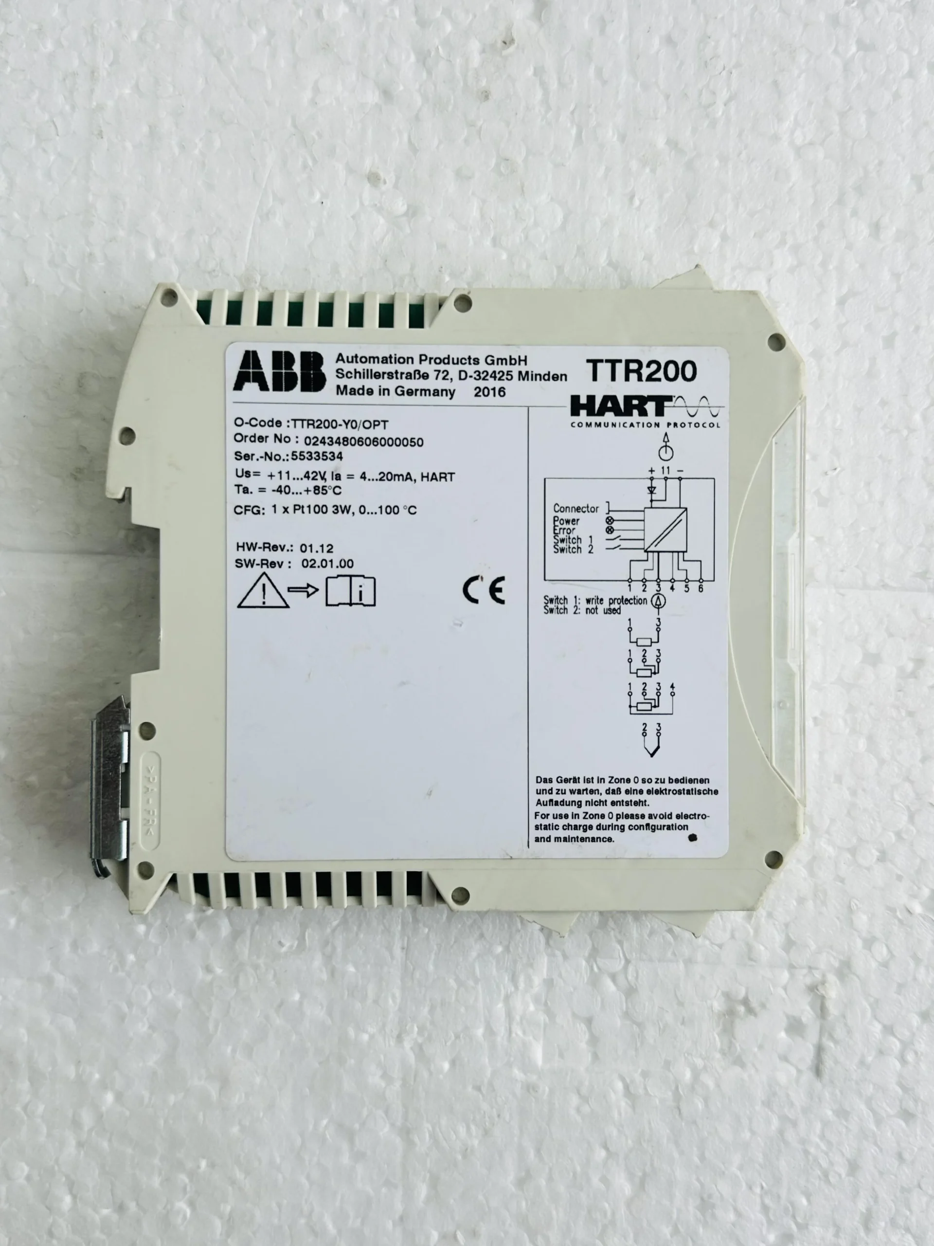 ABB TTR200-YO Rail Mount Temperature Transmitter